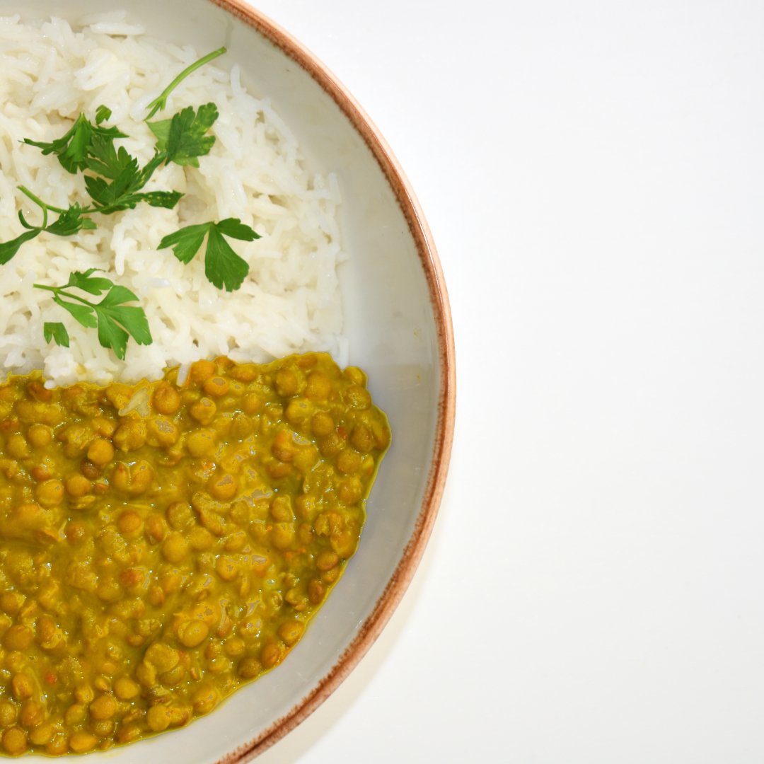 Lentejas al curry con arroz basmati