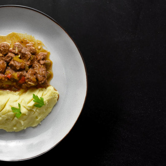 Ternera con verduras y puré